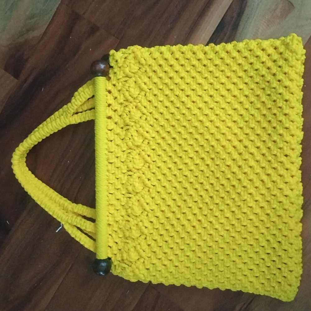 Handmade crochet bag yellow 15x13x1